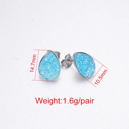 Fashion Water Droplets Stainless Steel Resin Stoving Varnish Women'S Ear Studs 1 Pair