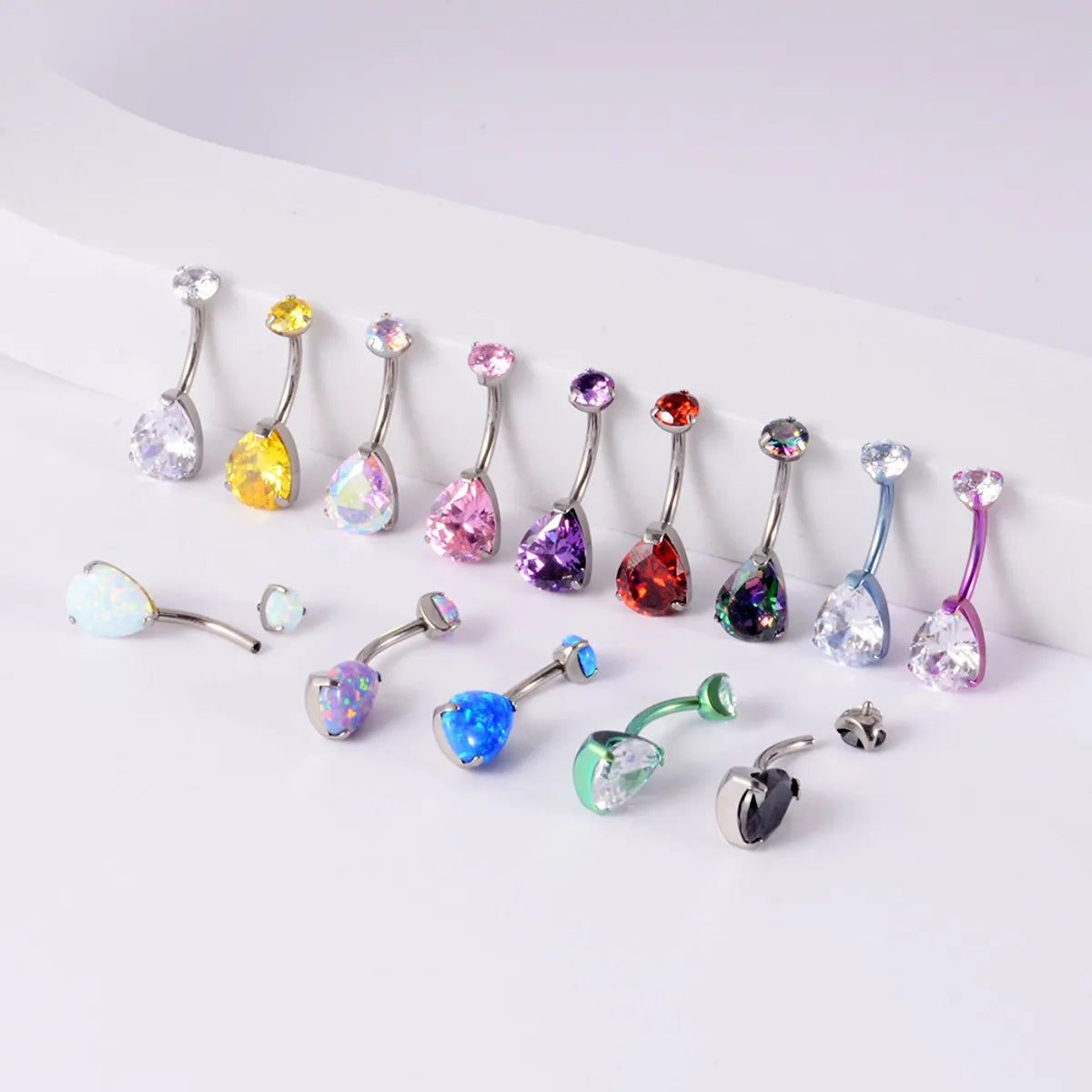 Fashion Water Droplets Titanium Inlay Zircon Unisex Belly Ring 1 Piece