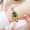 Fashion Waterproof Emerald Decorative Women's Quartz Watch With Alloy Case And Strap Oval Dial Mineral Reinforced Glass Mirror Stainless Steel Jewelry Buckle