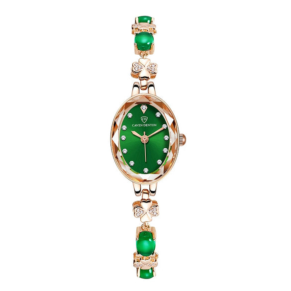 Fashion Waterproof Emerald Decorative Women's Quartz Watch With Alloy Case And Strap Oval Dial Mineral Reinforced Glass Mirror Stainless Steel Jewelry Buckle