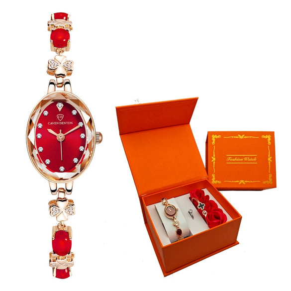 Fashion Waterproof Emerald Decorative Women's Quartz Watch With Alloy Case And Strap Oval Dial Mineral Reinforced Glass Mirror Stainless Steel Jewelry Buckle