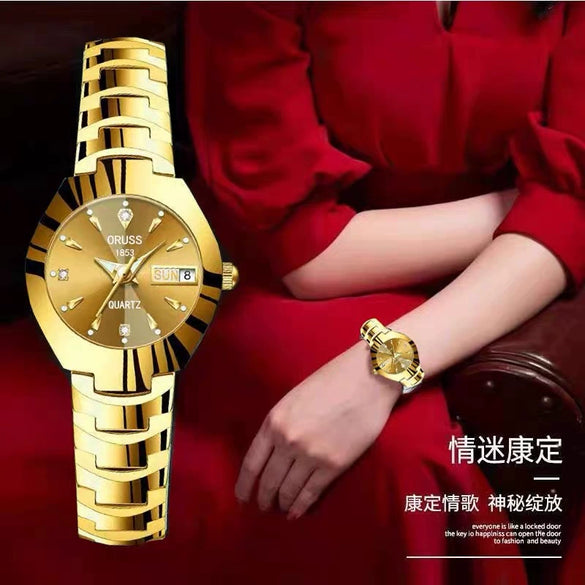 Fashion Waterproof Luminous Women's Steel Belt Quartz Watch With Double Calendar And Round Dial