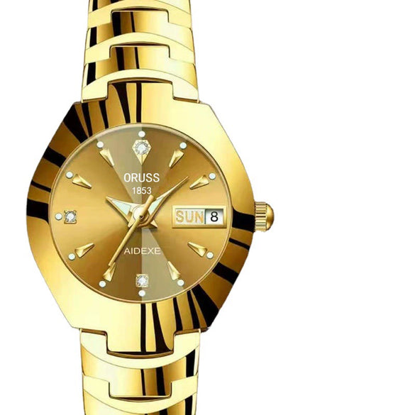 Fashion Waterproof Luminous Women's Steel Belt Quartz Watch With Double Calendar And Round Dial
