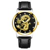 Fashion Waterproof Men's Watch With Dragon Pattern Metal Case Leather Strap And Round Dial