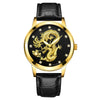 Fashion Waterproof Men's Watch With Dragon Pattern Metal Case Leather Strap And Round Dial