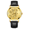Fashion Waterproof Men's Watch With Dragon Pattern Metal Case Leather Strap And Round Dial