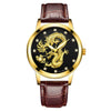 Fashion Waterproof Men's Watch With Dragon Pattern Metal Case Leather Strap And Round Dial