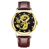 Fashion Waterproof Men's Watch With Dragon Pattern Metal Case Leather Strap And Round Dial