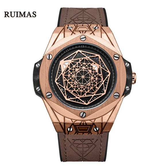 Fashion Waterproof Quartz Watch Men's Sports Watch Alloy Imitation Leather Strap Stainless Steel Buckle Rhombus Dial