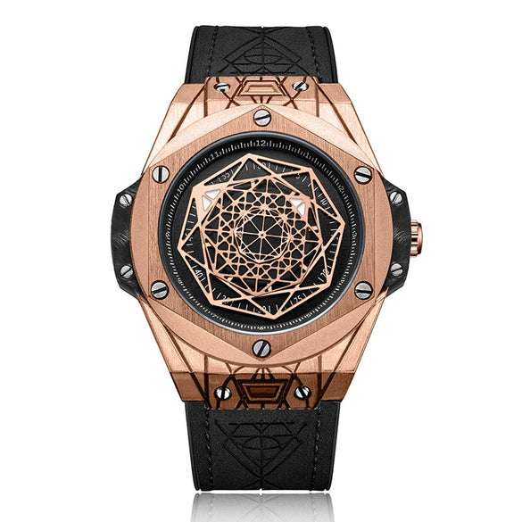 Fashion Waterproof Quartz Watch Men's Sports Watch Alloy Imitation Leather Strap Stainless Steel Buckle Rhombus Dial