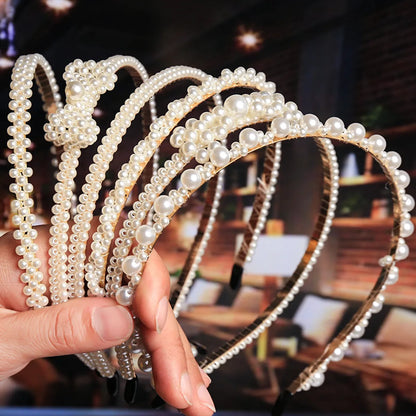 Women'S Fashion Waves Alloy Inlay Artificial Pearls Headwear