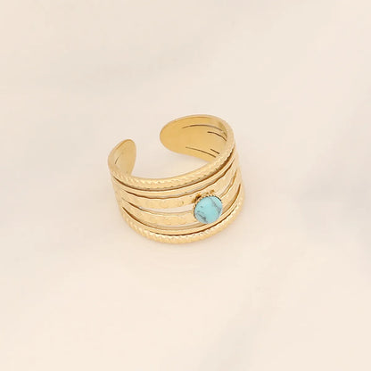 Fashion Waves Stainless Steel Inlay Open Ring