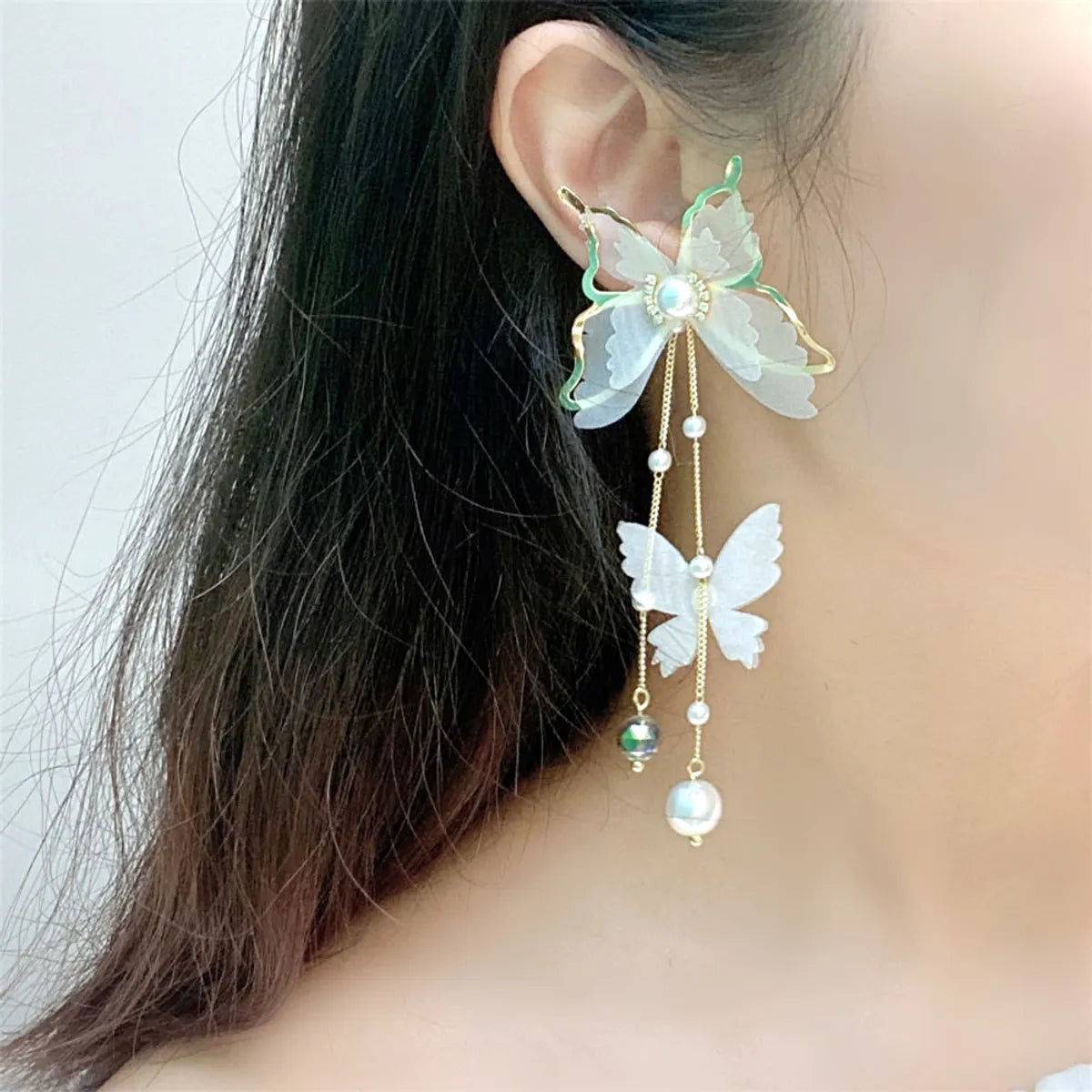 Fashion White Lace Yarn Butterfly Long Earrings Wholesale Nihaojewelry