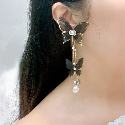 Fashion White Lace Yarn Butterfly Long Earrings Wholesale Nihaojewelry