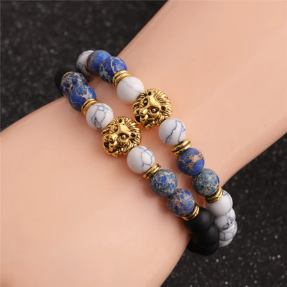 Fashion White Pine Frosted Stone Lion Head Bracelet