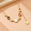 Fashion White Shell Five Petal Flower Pendant Long Tassel Chain Stainless Steel Gold Plated Women's Jewelry Necklace