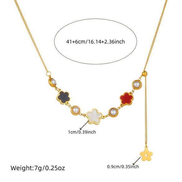 Fashion White Shell Fivepetal Flower Stainless Steel Goldplated Jewelry Necklace For Women