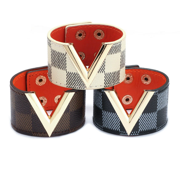 Fashion Wide Leather Bracelet Handmade Geometric Pu Leather Allmatch Hand Jewelry
