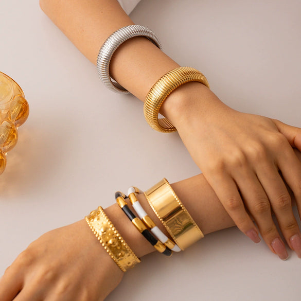 Fashion Widefaced Singlelayer Snake Chain Bracelet Stainless Steel Geometric Electroplated For Women
