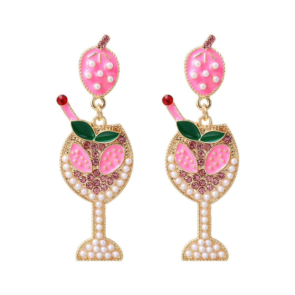 Fashion Wine Glass Alloy Inlay Artificial Pearls Rhinestones Women's Earrings 1 Pair