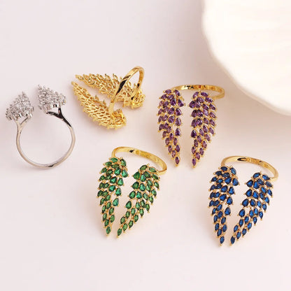 Fashion Wings Copper Gold Plated Zircon Rings In Bulk