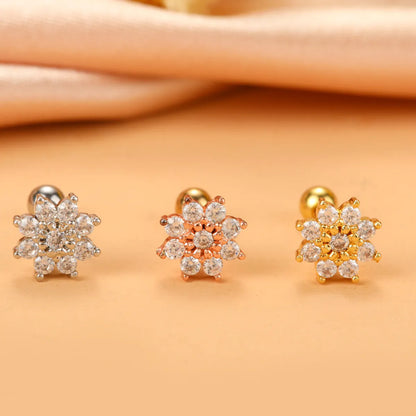 Fashion Wings Flower Stainless Steel Copper Plating Inlay Zircon Ear Studs 1 Piece