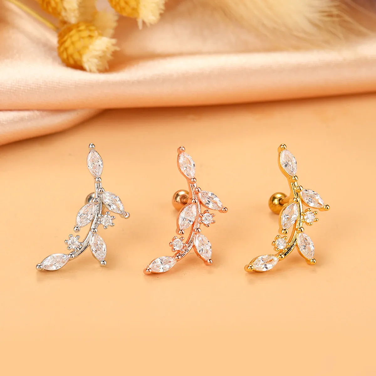 Fashion Wings Flower Stainless Steel Copper Plating Inlay Zircon Ear Studs 1 Piece