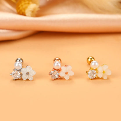 Fashion Wings Flower Stainless Steel Copper Plating Inlay Zircon Ear Studs 1 Piece