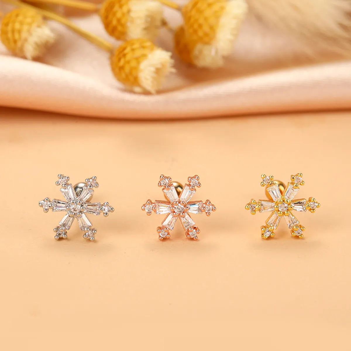 Fashion Wings Flower Stainless Steel Copper Plating Inlay Zircon Ear Studs 1 Piece