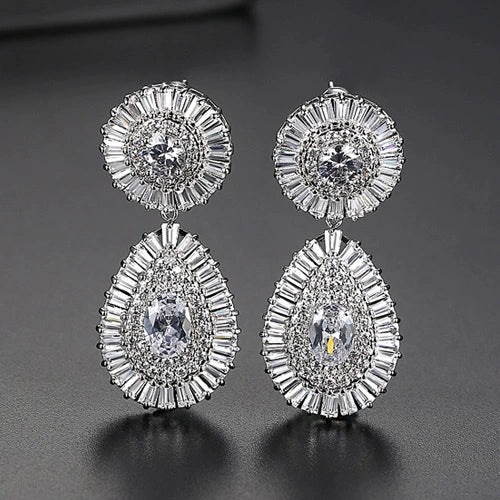 Fashion Women Copper Geometric Earrings With Zircon Inlay Electroplated Long Drop Statement Jewelry For Banquets
