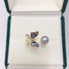 Fashion Women Freshwater Pearl Ring With Abalone Shell Butterfly Copper Accessories Electroplated 18K Real Gold Oblate And Treated Bun Round Pearl Shape
