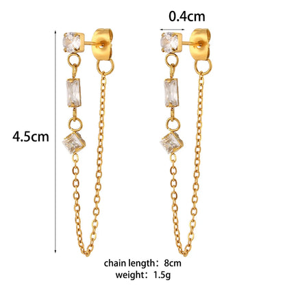 Lady Geometric Plating Stainless Steel Zircon Earrings