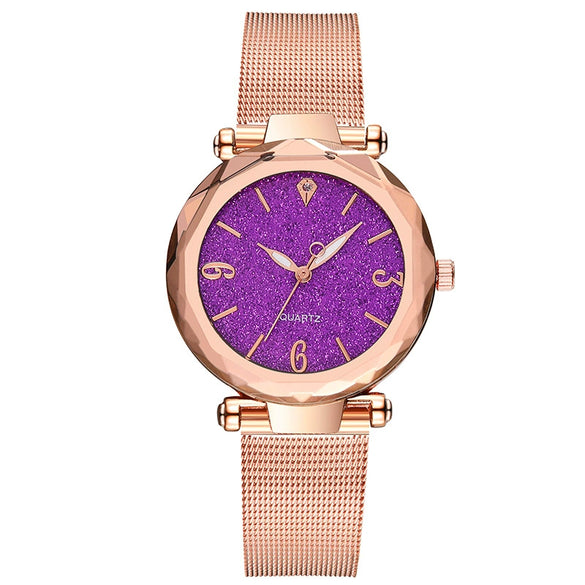 Fashion Women's Alloy And Stainless Steel Round Angular Mirror Quartz Watch