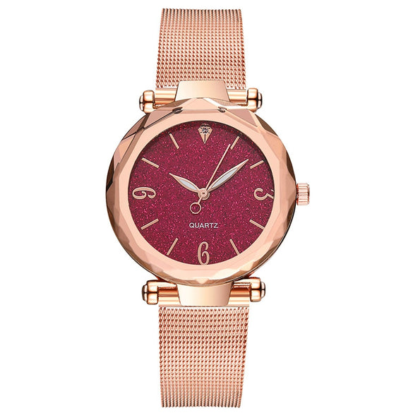 Fashion Women's Alloy And Stainless Steel Round Angular Mirror Quartz Watch