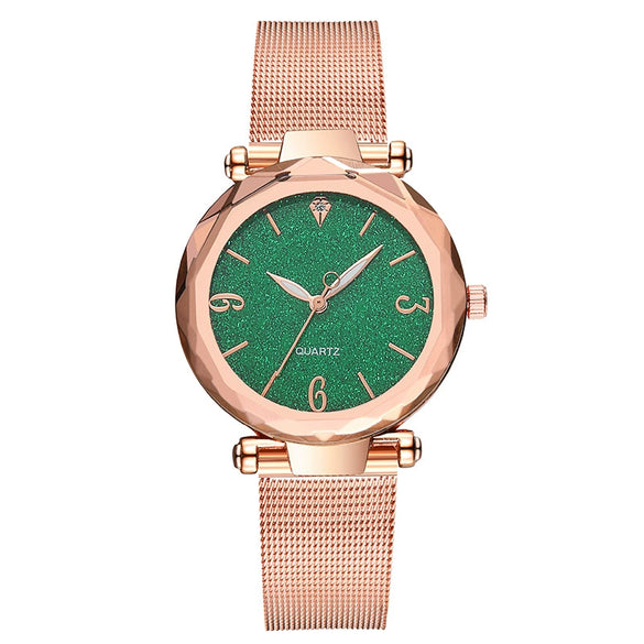 Fashion Women's Alloy And Stainless Steel Round Angular Mirror Quartz Watch