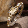 Fashion Women's Alloy Bracelet Watch With Square Dial And Colorful Gemstone