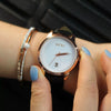 Fashion Women's Alloy Case Genuine Leather Belt Round Dial Rose Gold Thin Simple Watch