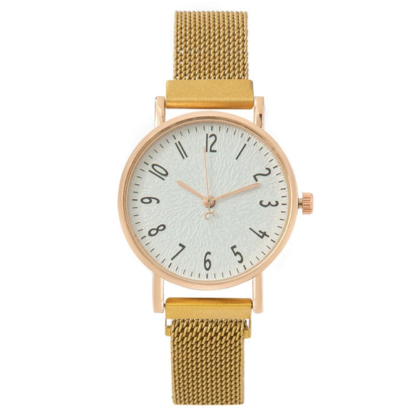 Fashion Women's Alloy Metal Strap Round Dial Quartz Watch With Magnet Strap
