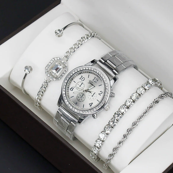 Fashion Women's Alloy Quartz Watch With Imitation Leather Strap And Stainless Steel Clasp