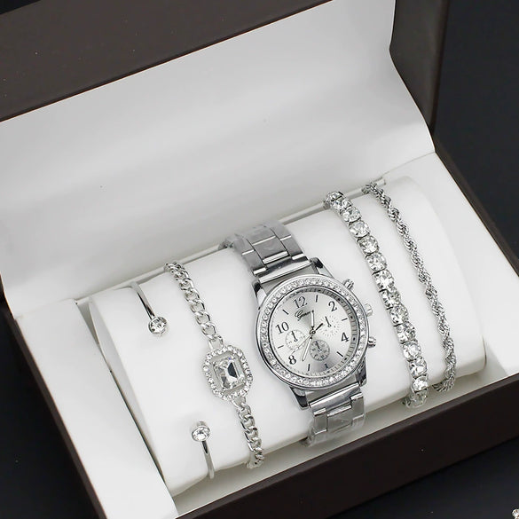 Fashion Women's Alloy Quartz Watch With Imitation Leather Strap And Stainless Steel Clasp