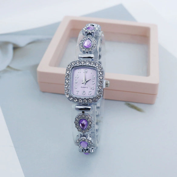 Fashion Women's Alloy Square Quartz Watch With Full Diamond Inlay
