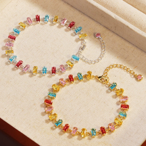 Fashion Women's Artificial Crystal Zircon Color Bracelet Set With Diamonds