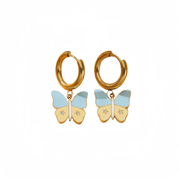 Fashion Women's Butterfly Titanium Steel And Stainless Steel Earrings With Oil Dropping And Electroplating