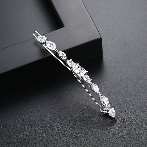 Fashion Women's Copper Hairpin With Square Zircon Inlay Geometric Word Clip Hair Accessory