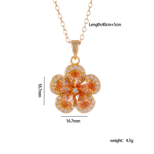 Fashion Women's Copper Titanium Steel Zircon Necklace With Flower Pattern And Electroplating Process
