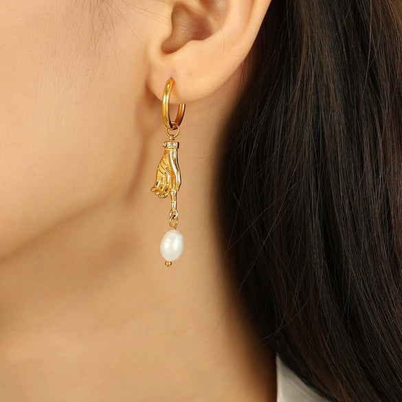 Fashion Women's Earrings Freshwater Pearl 316L Stainless Steel Electroplated
