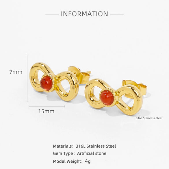 Fashion Women's Geometric Stainless Steel Electroplated Brown Gemstone Earrings