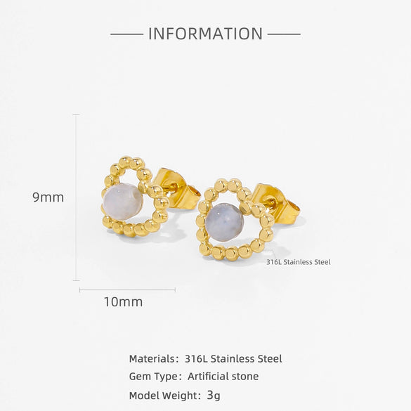 Fashion Women's Geometric Stainless Steel Electroplated Brown Gemstone Earrings
