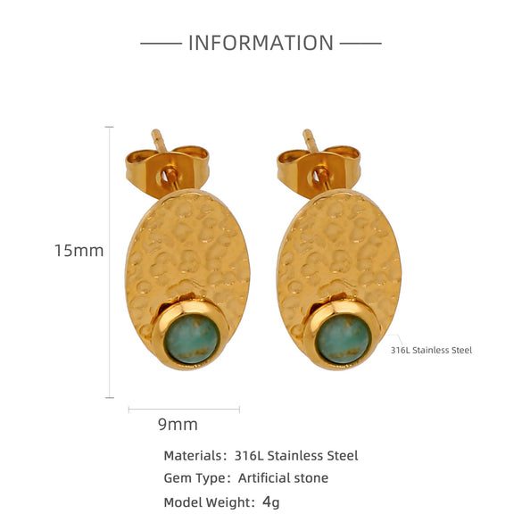 Fashion Women's Geometric Stainless Steel Electroplated Brown Gemstone Earrings