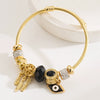Fashion Women's Golden Devil's Eye Diamond Pendant Stainless Steel Alloy Bracelet